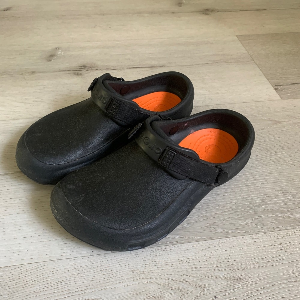 Crocs Bistro Pro LiteRide Clogs Black Orange Work Shoes Mens 6 Womens 8 205669